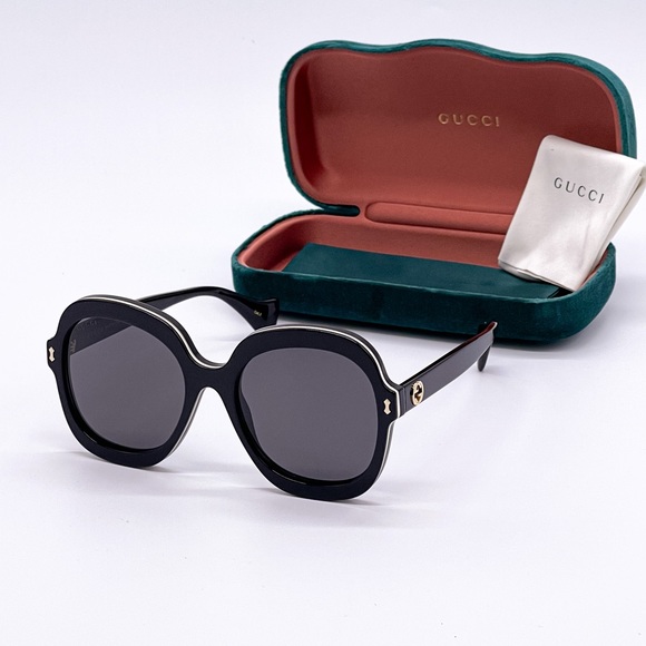 NEW GUCCI GG1240S 001 BLACK OVERSIZED ROUND WOMEN SUNGLASSES GUCCI - Picture 3 of 14